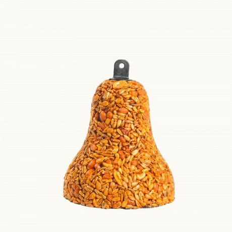 Mr. Bird Flaming Hot Feast Wild Bird Seed Bell 8 oz filled with sunflower hearts, peanuts, golden safflower, and meal worms