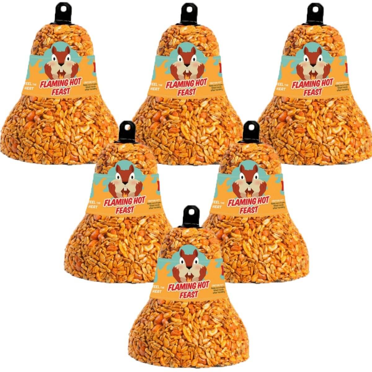 Mr. Bird Flaming Hot Feast Wild Bird Seed Bell 6 Pack - Extra Spicy Seed Bells to Attract Birds and Repel Squirrels