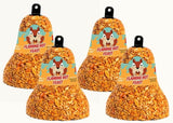 Mr. Bird Flaming Hot Feast Wild Bird Seed Bell 4 Pack - 8 oz with sunflower hearts, peanuts, golden safflower, meal worms, and extra spicy formula