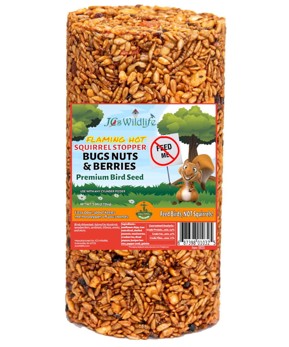 JCS Wildlife Squirrel Stopper Bugs Nuts & Berries Small Cylinder 1.5lbs