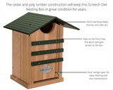 JCS Wildlife Cedar Screech Owl Nest Box with Poly Lumber Roof