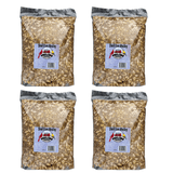 Four bags of JCS Wildlife Shell Free 5lb Loose Seed, containing coarse sunflower chips, split peanuts, and hulled millet.