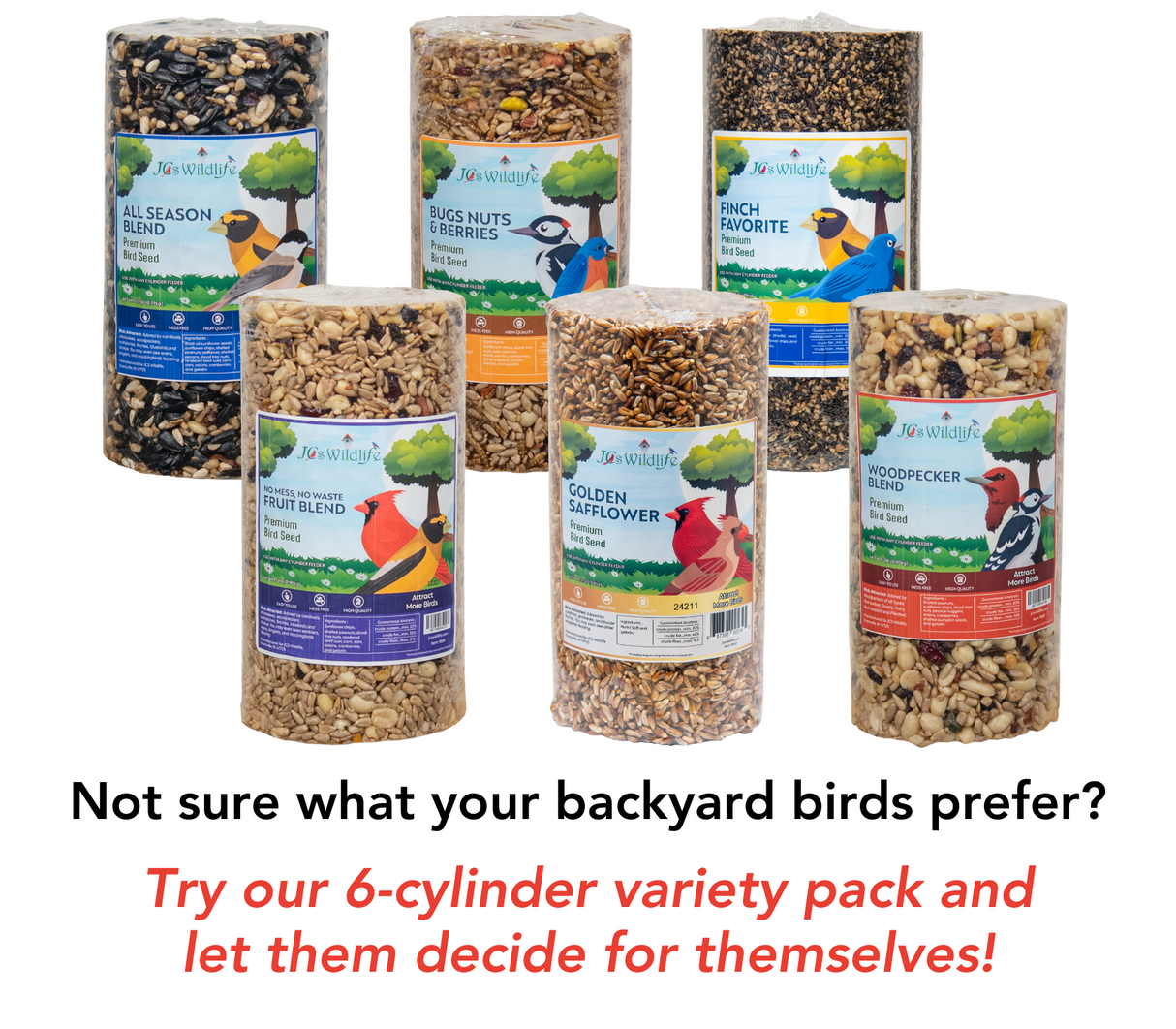 JCS Wildlife Premium Bird Seed Cylinder Variety Pack