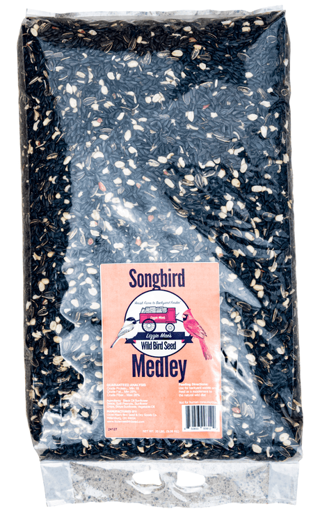 JCS Wildlife Songbird Medley 20lb Loose Seed Bag with Black Oil Sunflower Seeds, Split Peanuts, and Sunflower Chips for Wild Birds