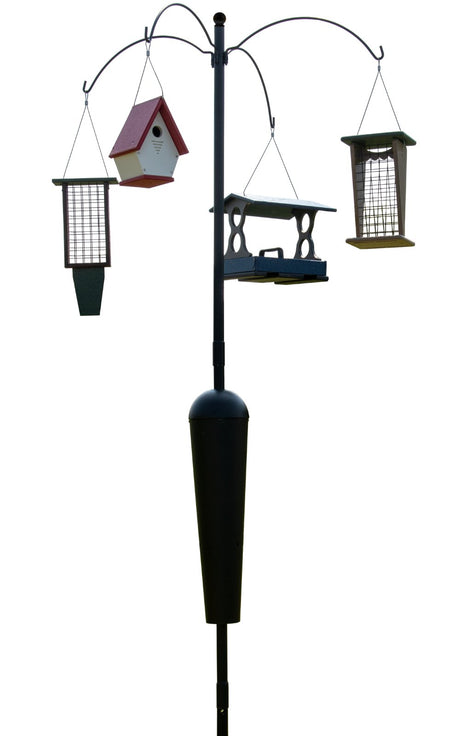 Squirrel Stopper Sequoia Squirrel Proof Bird Feeder Pole with 4 Hanging Stations and squirrel proof baffle