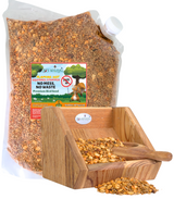 Seed Scoop and Bag Display of JCS Wildlife Squirrel Stopper No Mess, No Waste Loose Seed