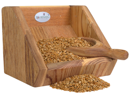 Seed Scoop Display of JCS Wildlife Squirrel Stopper Sunflower Hearts Loose Seed 