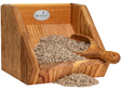 JCS Wildlife 5 Pound Sunflower Chips in a wooden feeder, showcasing bird seed for wild birds.