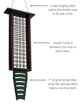 JCS Wildlife Triple Recycled Suet Feeder with Tail Prop