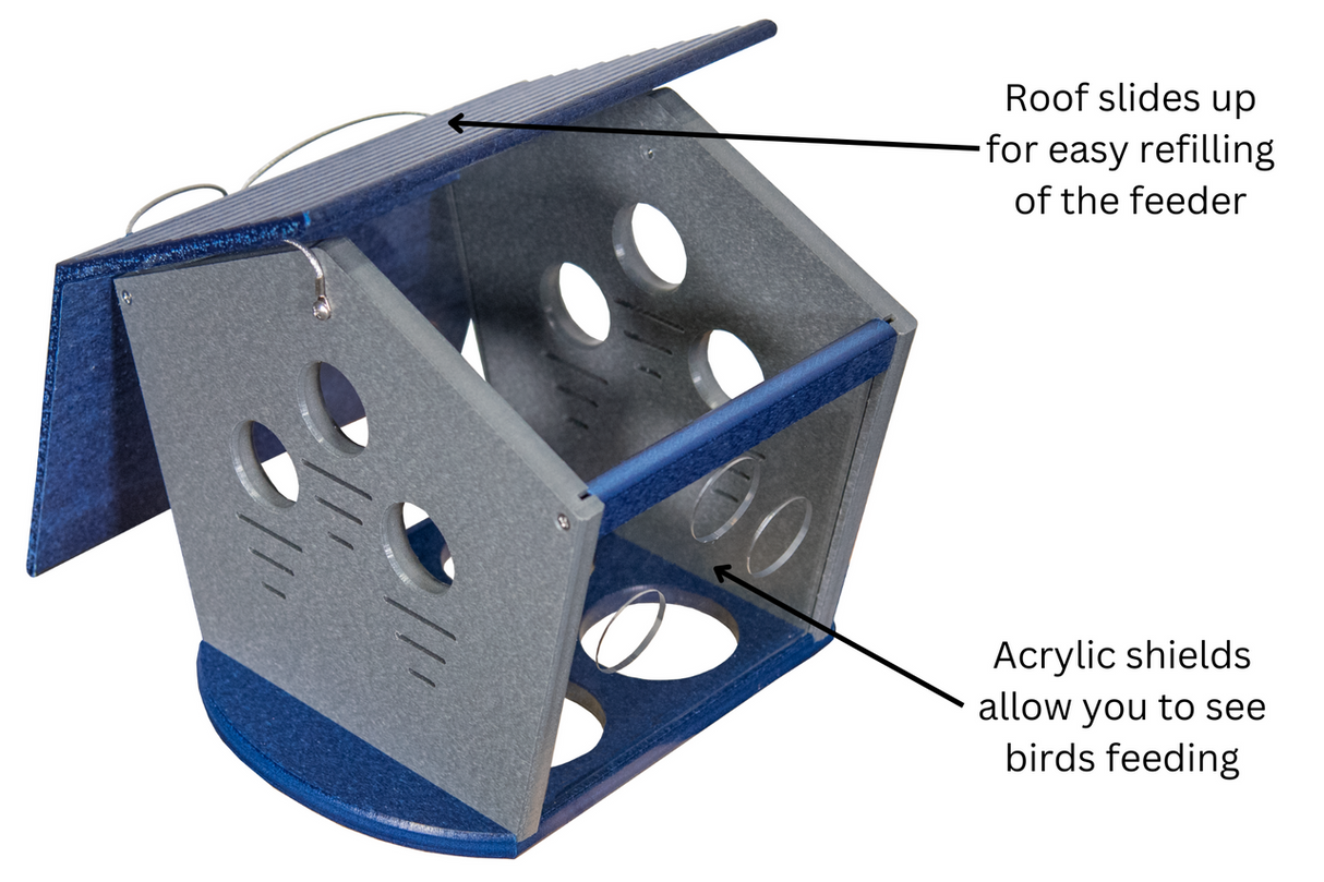 JCS Wildlife Ultimate Enclosed Bluebird Feeder- Keeps Starlings and Bully Birds Out - Holds 2 Cups Dried Mealworms