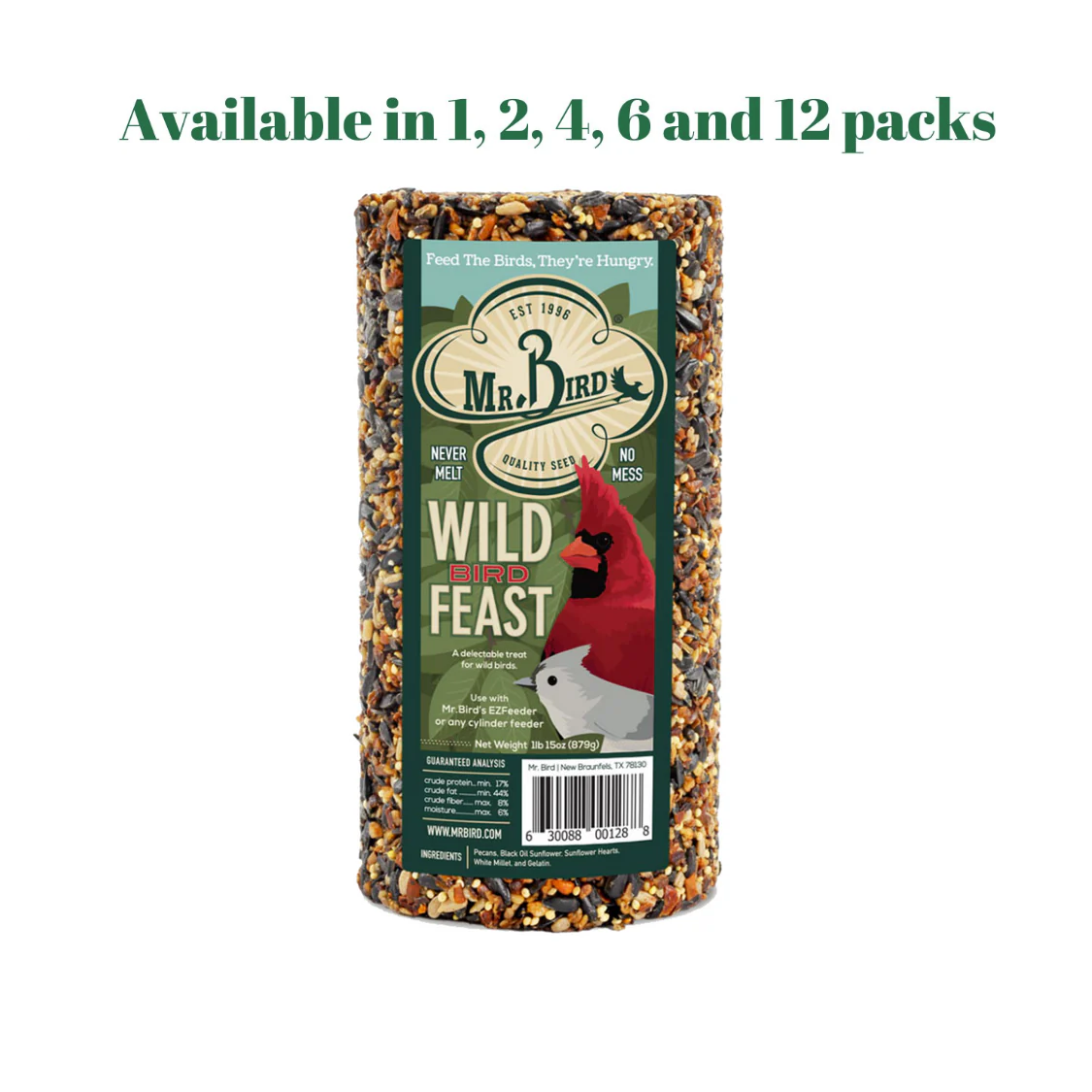 Mr. Bird Wild Bird Feast Birdseed Cylinder - 4" Diameter (1, 2, 4, 6,  and 12 Packs)