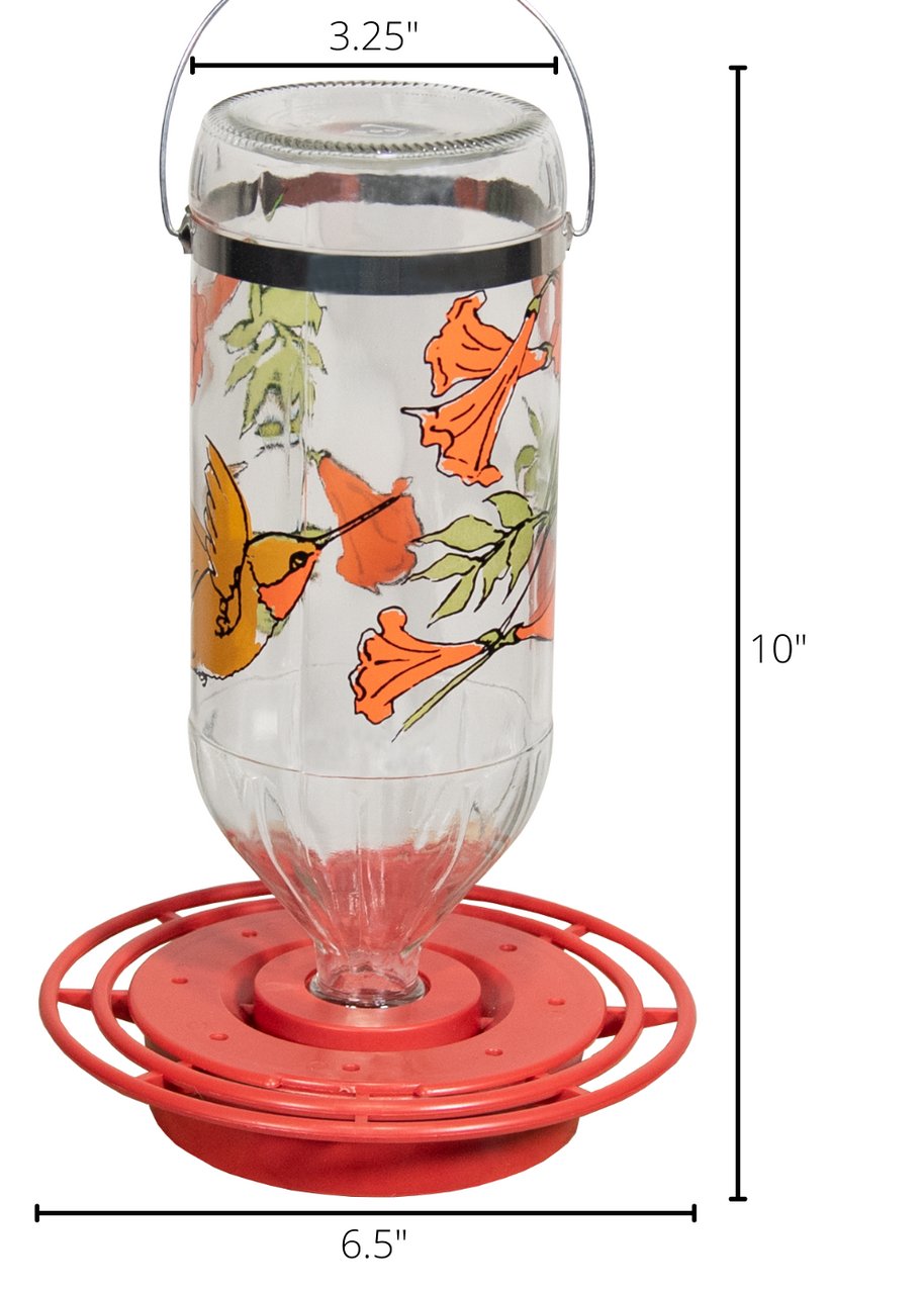 Best-1 Rufous Art Hummingbird Feeder, Glass Bottle, 32 oz (Base and Bottle) - JCS Wildlife
