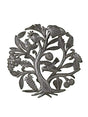 Handcrafted Haitian wall art from Beyond Borders Graceful Tree Collection, featuring intricate tree and bird designs made from steel oil drums.