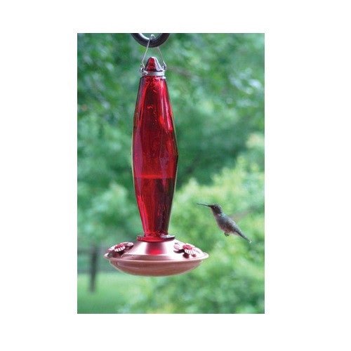 Copper Color Hummingbird Feeder - Jewel Cut Ruby Glass 10oz Woodlink - JCS Wildlife