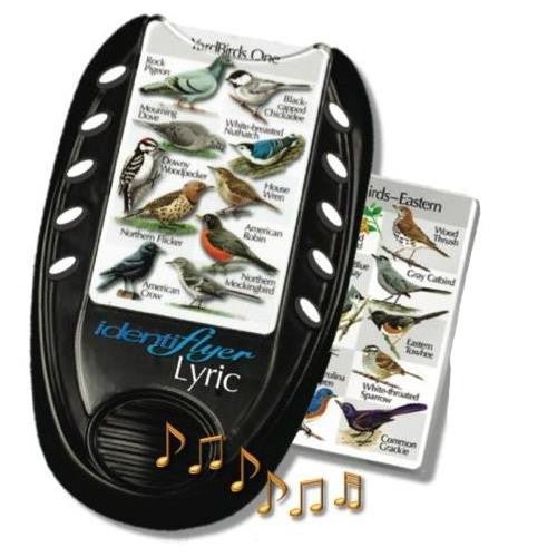 Identiflyer Lyric bird song learning device with bird image cards and musical notes.