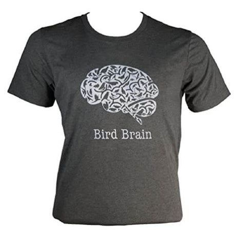 JCs Wildlife Bird Brain Heather Gray Shirt in large size showcasing birding theme with brain and bird design