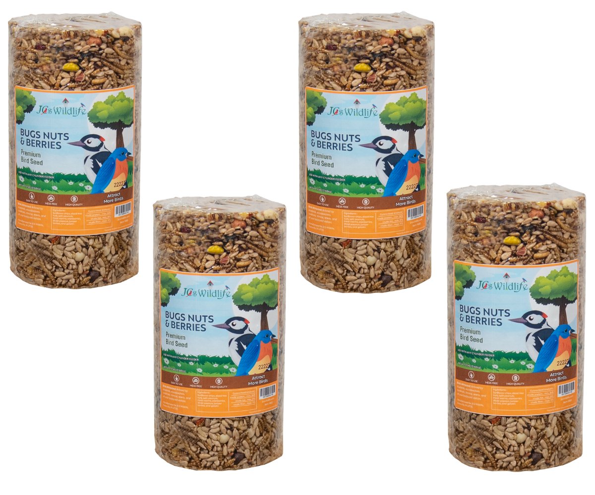 JCS Wildlife Bugs, Nuts and Berries Premium Bird Seed Small Cylinder, 1.5 lb - JCS Wildlife