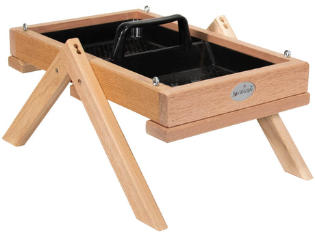 JCS Wildlife Cedar Platform Ground Feeder Large with removable tray and handle for easy filling and cleaning, made from durable cedar wood