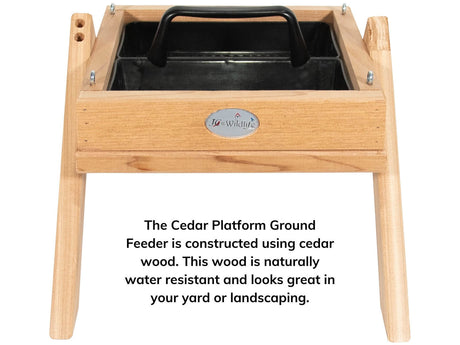 JCS Wildlife Cedar Platform Ground Feeder Medium with removable tray and built-in handle for easy cleaning and filling