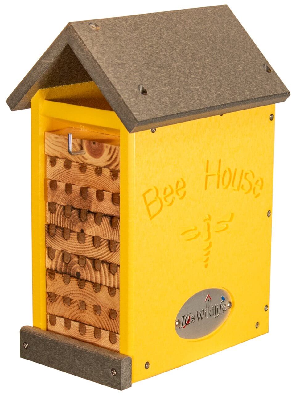 JCS Wildlife Small Poly Lumber and Pine Mason Bee House - hand-made from recycled materials with removable charred pine panels for Mason Bees
