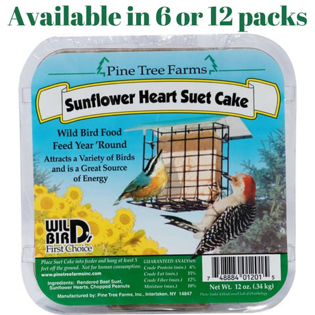 Pine Tree Farms Sunflower Heart Suet Cake Wild Bird Food (6 or 12 Packs) - JCS Wildlife